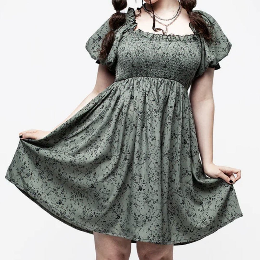 Disturbia Cassie Green Floral Mini Babydoll Dress